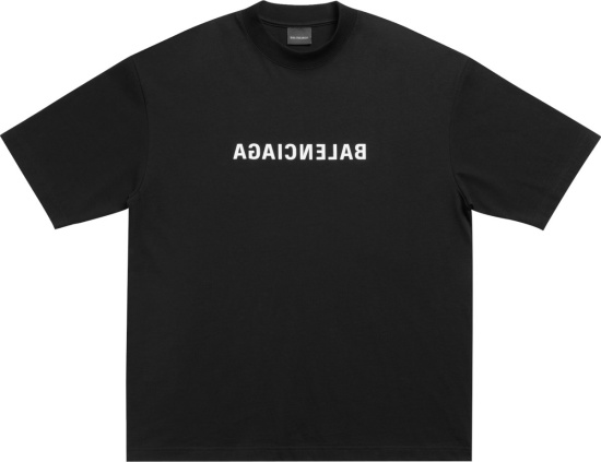 Balenciaga Black Mirror Backwards Logo T Shirt 612966tnvr21070