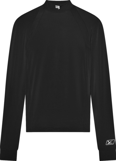Balenciaga Black Sports B Logo Long Sleeve Mock Neck T Shirt