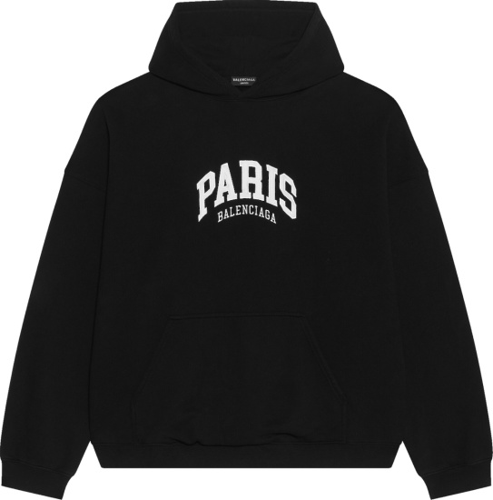 Balenciaga Black Wide Fit Paris Logo Hoodie