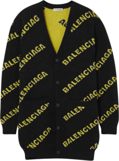 Balenciaga Black Yellow Log Jacquard Cardigan