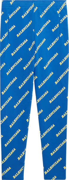 Balenciaga Blue Allover Logo Print Sports Joggers