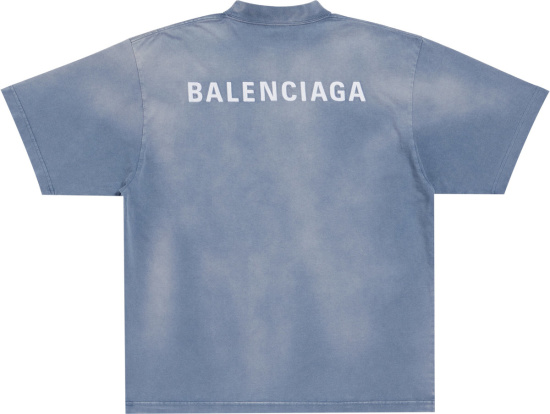 Balenciaga Blue Faded Logo Embroidered T Shirt