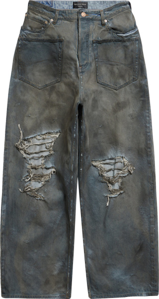 Balenciaga Brown Dirty Wide Leg Bootcut Destroyed Backwards Jeans