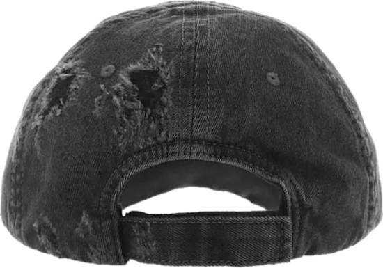 Balenciaga Dark Grey Destroyed Denim Visor Logo Hat