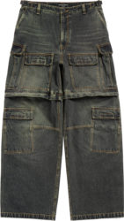 Balenciaga Dark Indigo Baggy Cargo Pocket Zip Off Jeans