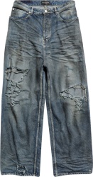 Balenciaga Dirty Blue Baggy Fit Ripped Knee Jeans