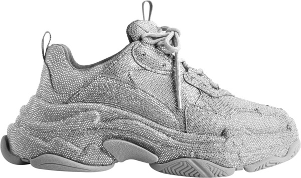 Balenciaga Grey Allover Rhinestone Triple S Sneakers