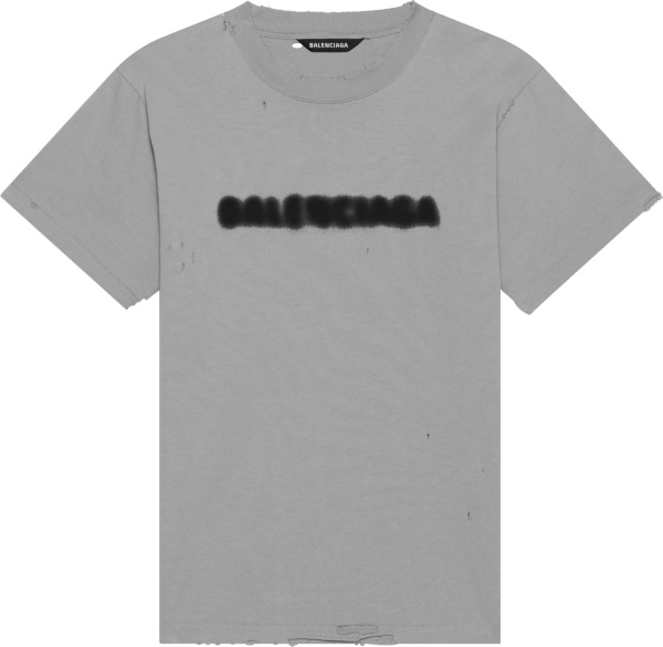 Balenciaga Grey Blurry Logo Print Oversized T Shirt