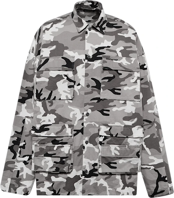Balenciaga Grey Camoufalge Print Cargo Overshirt