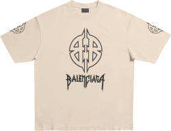 Balenciaga Light Beige Bb Metal Band Logo T Shirt