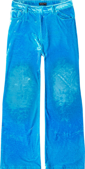 Balenciaga Light Blue Crushed Velvet Stretch Pants 720226tnq134407