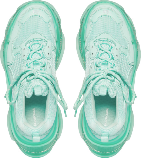 Balenciaga Mint Green And Clear Sole Triple S Sneakers