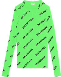 Balenciaga Neon Green And Black Diagonal Logo Sweater
