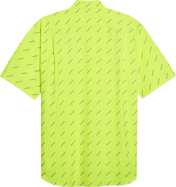 Balenciaga Neon Yellow Diagonal Alllover Black Logo Shirt