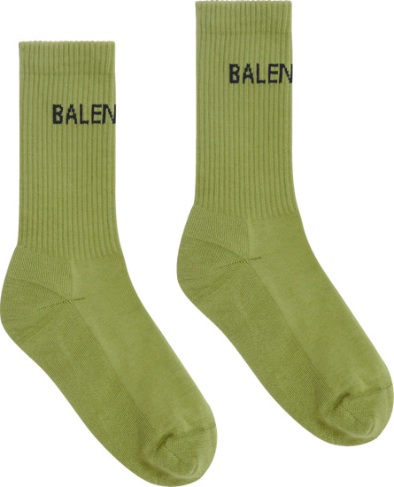 Balenciaga Olive Green And Black Logo Tennis Socks
