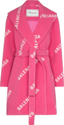 Balenciaga Pink And Allover White Diagonal Logo Coat