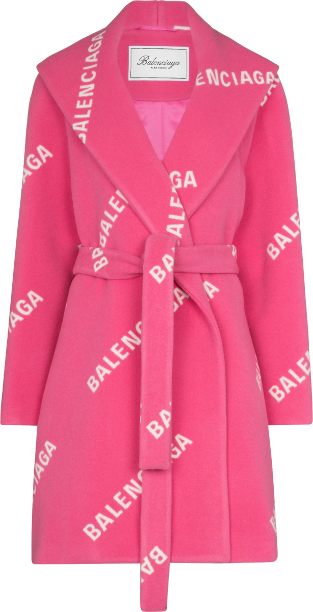 Balenciaga Pink & Allover White Logo Belted Coat | Incorporated Style