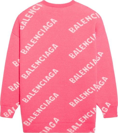 Balenciaga Pink And White Allover Diagonal Logo Sweater