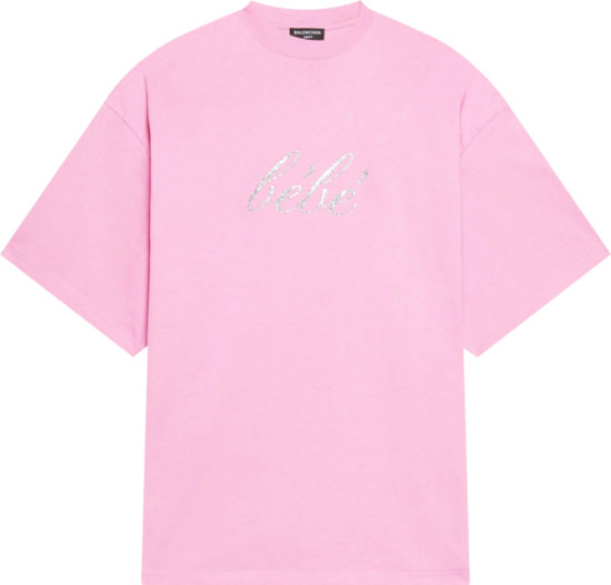 Balenciaga Pink Bebe Crystal Logo T Shirt