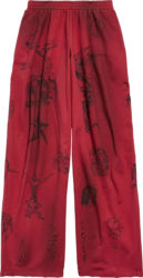 Balenciaga Red Allover Tat Print Baggy Sweatpants