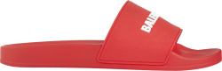 Balenciaga Red And White Logo Pool Slides