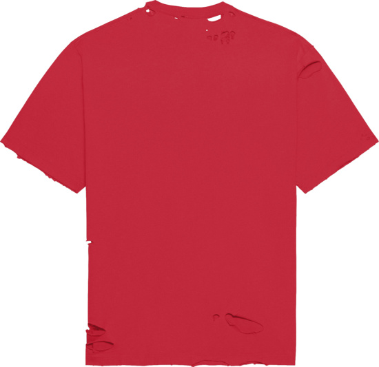 Balenciaga Red Destroyed Caps T Shirt