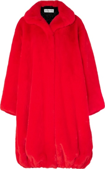 Balenciaga Red Faux Fur Oversized Bomber Jacket