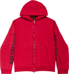 Balenciaga Red Stencil Logo Zip Hoodie