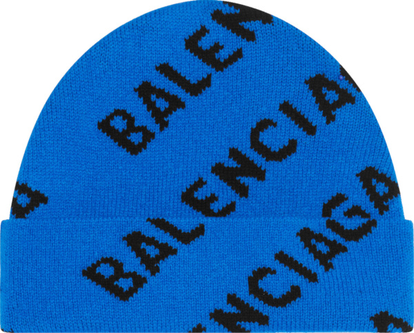 Balenciaga Royal Blue And Black Diagonal Logo Beanie