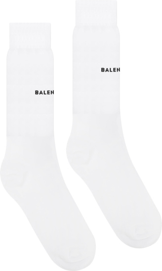 Balenciaga White & Black-Logo High Socks | Incorporated Style