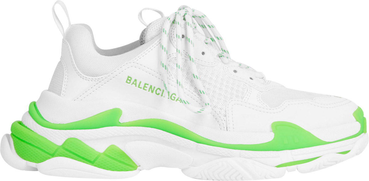 Balenciaga White & Neon Green 'Triple S' Sneakers | INC STYLE