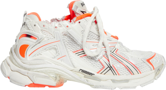 Balenciaga White And Neon Orange Runner Sneakers