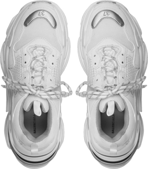 Balenciaga White And Silver Trim Triple S Sneakers