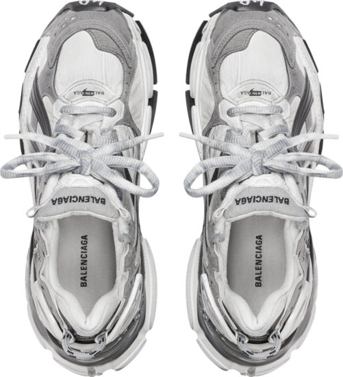 Balenciaga White Black Grey Distressed Runner Sneakers