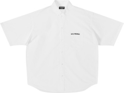 Balenciaga White Hand Drawn Logo Short Sleeve Button Up Shirt