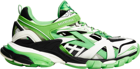 Balenciaga White Neon Green And Black Track 2 Sneakers