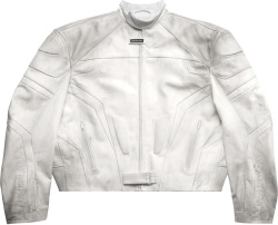 Balenciaga White Oversized Disressed Leahter Biker Jacket
