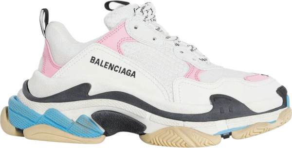 Balenciaga White Pink And Light Blue Triple S Sneakers 524039 W09o M9054