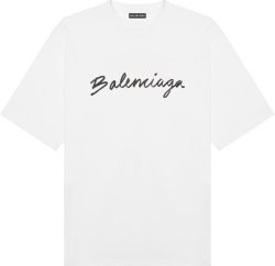Balenciaga White Script Logo Print T Shirt