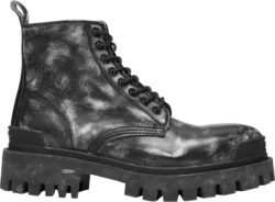 Balenicaga Black Leather Distressed Strike Ankle Boots