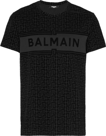 Balmain Black And Allover Velvet Monogram Logo T Shirt