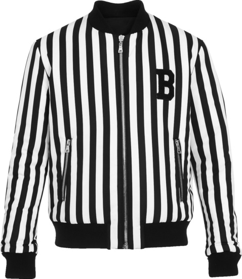 Balmain Black And White Striped Bomber Jacket