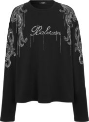 Balmain Black Crystal Chain Paisley Embellished Sweatshirt