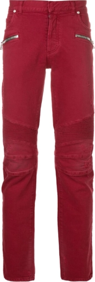 Balmain Red Biker Jeans