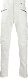 Zip Detail White Biker Jeans