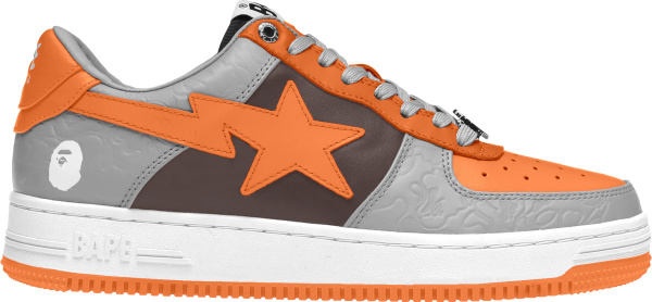 Bape Bapesta Low Grey And Orange Sneakers