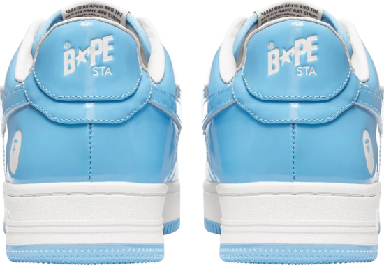 Bape Bapesta Low Patent Light Blue And White Sneakers