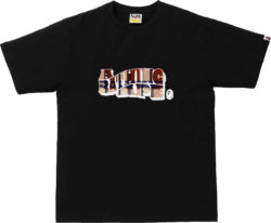 Bape Black And Beige Check Logo T Shirt