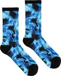 Bape Blue Flame Ape Head Black Socks