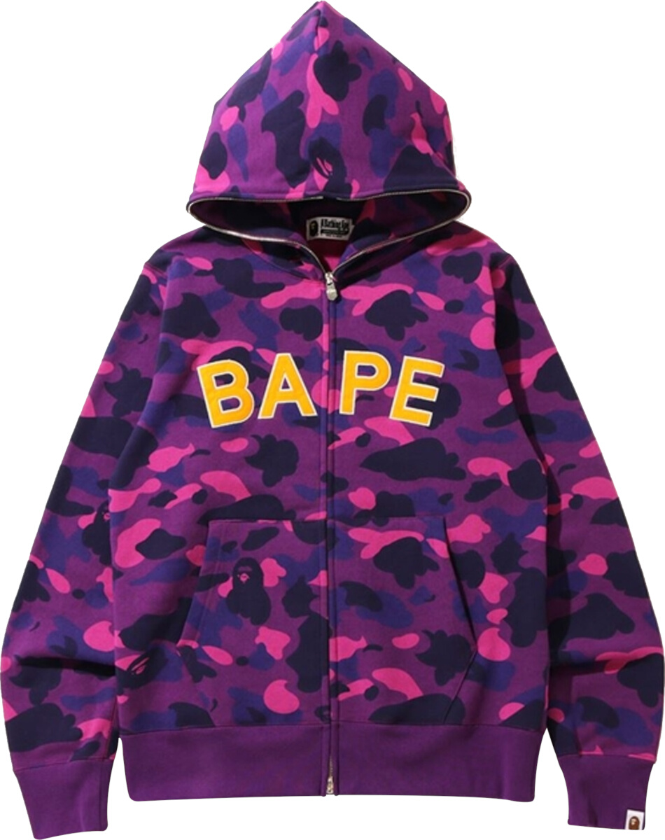BAPE Purple 'Color Camo' Logo Print Zip Hoodie | Incorporated Style